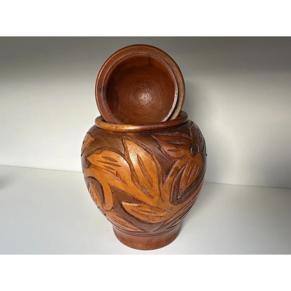 Vintage Hand Carved Wooden‎ Canister Jar 7